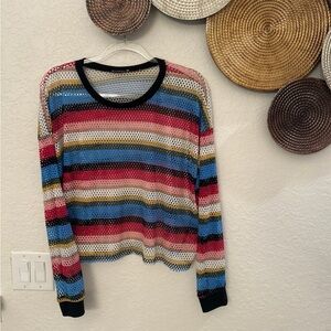 Colorful Striped‎ Mesh Sweater rainbow size Xl
